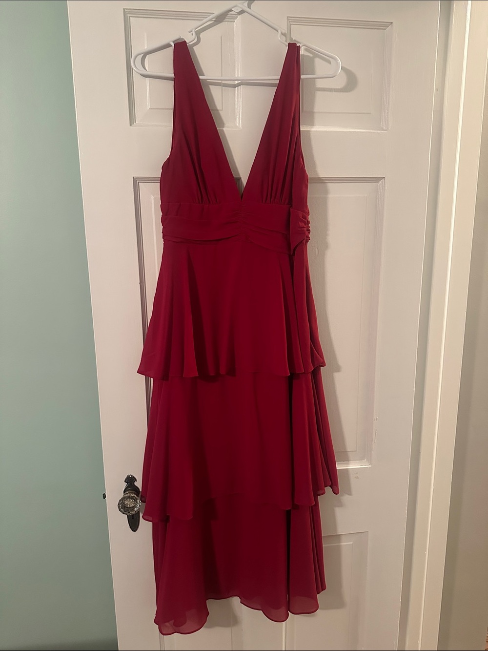 Lulu's Red Tiered V-Neck Prom Dress